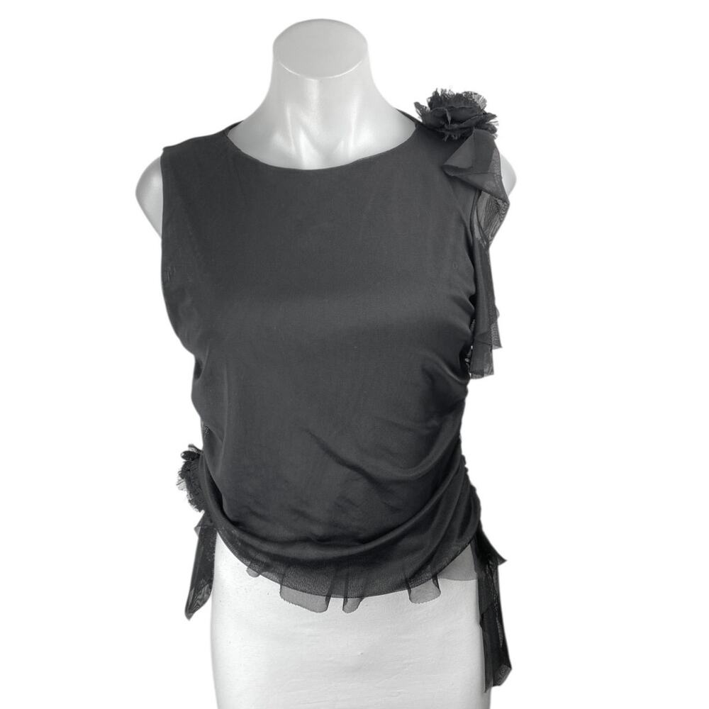 Boohoo Black Sleeveless Mesh Floral 3D Slim Fit Crop Tank Blouse Top Size 10